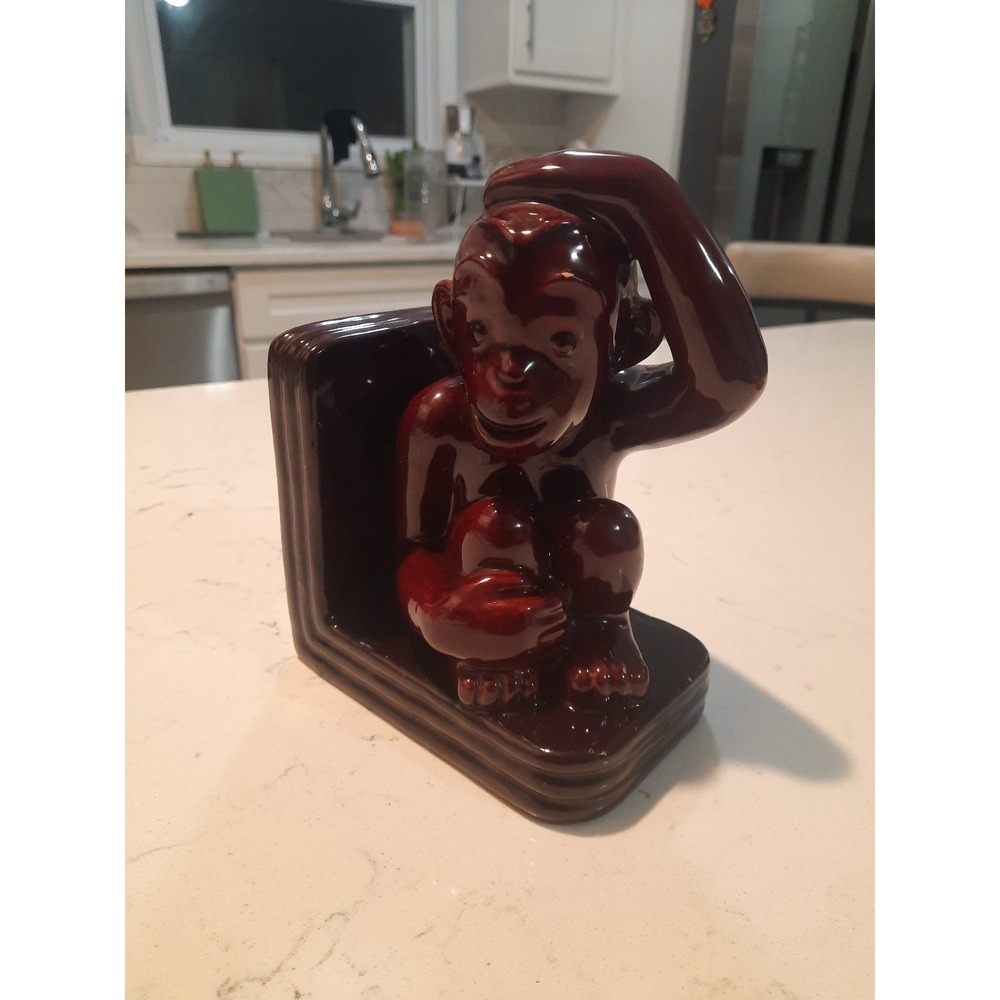 Wiener Keramik M. Powolny Monkeys Ceramic bookend 1900 Austria Airbrush Deco XX